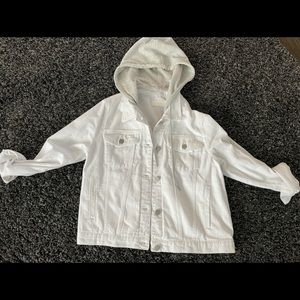 BLANKNYC white jean jacket w grey hood large